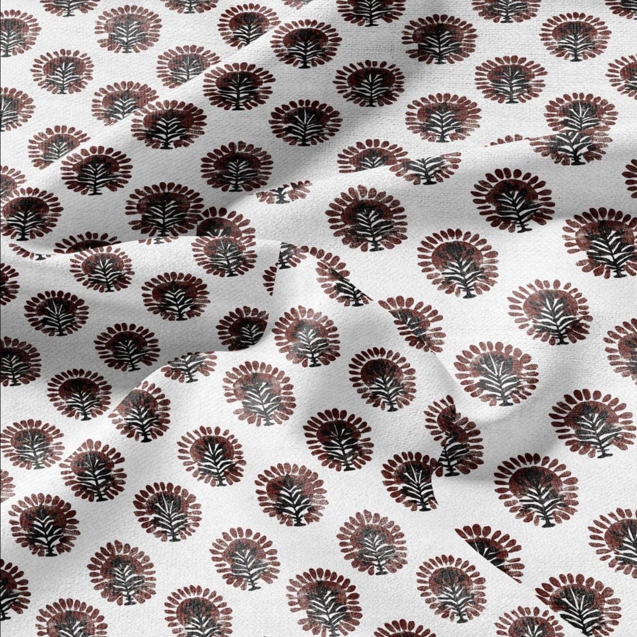 100% LINEN Fabric floral print - brown white stripe block print linen heavy for upholstery home decor - medium for dress making 2793