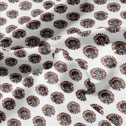 100% LINEN Fabric floral print - brown white stripe block print linen heavy for upholstery home decor - medium for dress making 2793