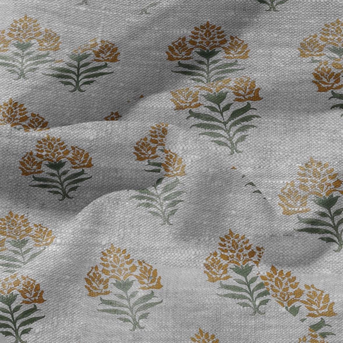 100% LINEN Fabric Block print Parijat flower - oatmeal linen fabric with floral print - heavy for home decor clothing 2753