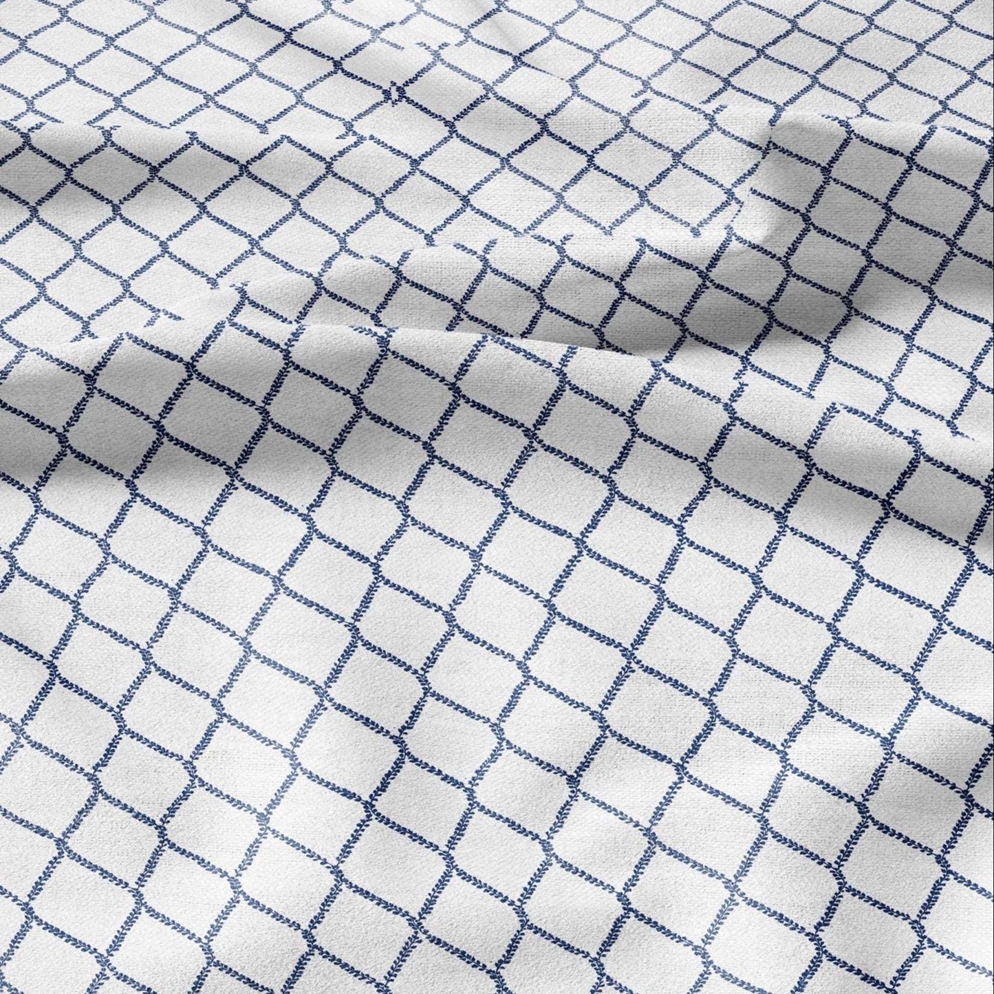 100% LINEN Fabric Herritage trellis print - Grandmillennial Modern vintage blue - upholstery curtains dress making 2949