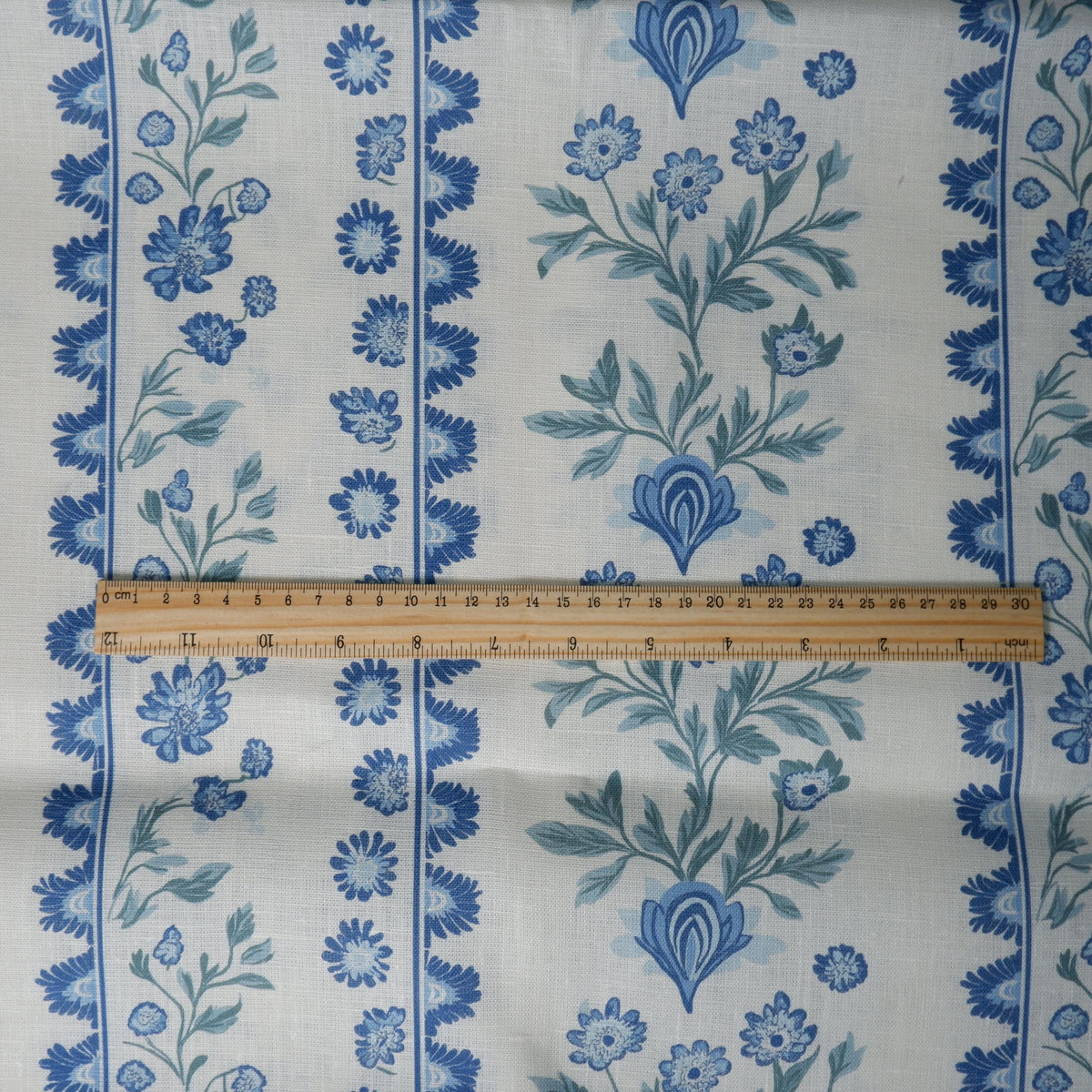 100% LINEN Fabric Floral stripe blue green white - french linen floral upholstery home textile Victorian fabrics 2153