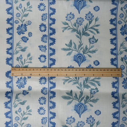 100% LINEN Fabric Floral stripe blue green white - french linen floral upholstery home textile Victorian fabrics 2153