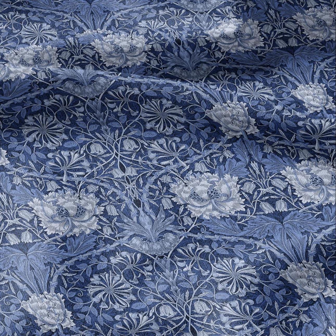 100% linen fabric William Morris Honeysuckle blueprint - Victorian Art crafts - Historical pattern fabric upholstery dress making 3278