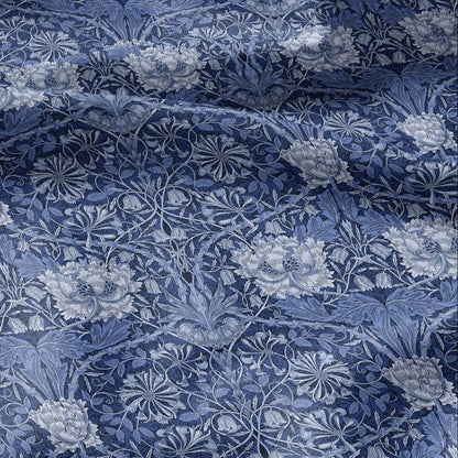 100% linen fabric William Morris Honeysuckle blueprint - Victorian Art crafts - Historical pattern fabric upholstery dress making 3278