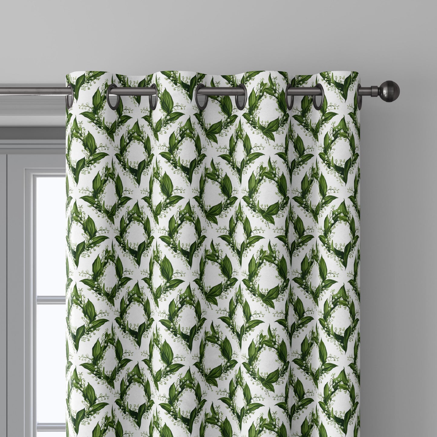 100% linen fabric floral botanical green print - Lily of the valley - Millefleurs: Vintage modern floral botanical pattern 3431