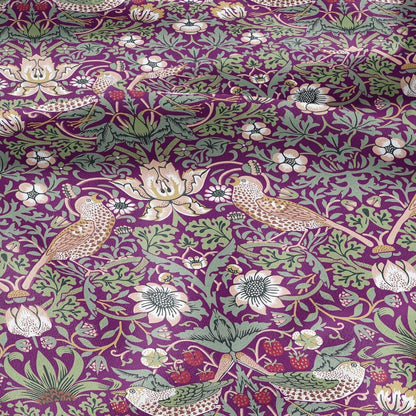 100% LINEN fabric - William Morris Strawberry thief purple - British Victorian Art Craft flax - sewing home decor or clothing 3866