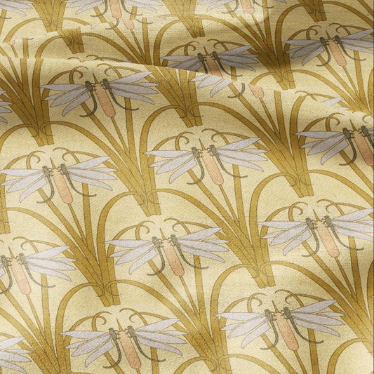 100% linen Art Nouveau Print fabric for Curtain Upholstery Cushion - Floral fabric DRAGONFLIES - fabric material for dress making sewing