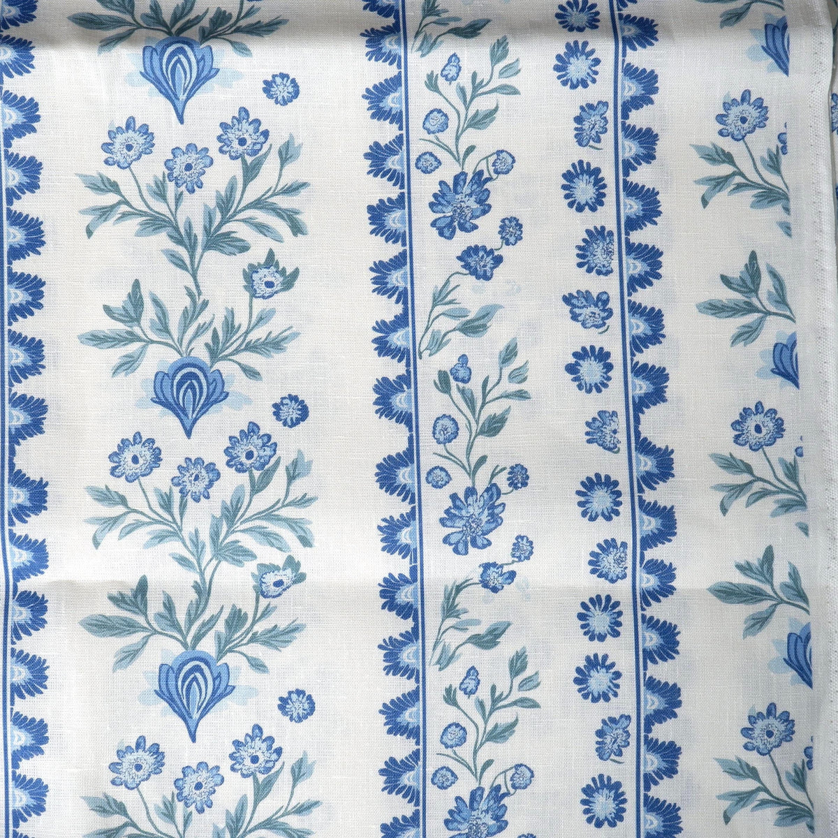 100% LINEN Fabric Floral stripe blue green white - french linen floral upholstery home textile Victorian fabrics 2153