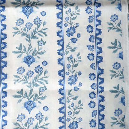 100% LINEN Fabric Floral stripe blue green white - french linen floral upholstery home textile Victorian fabrics 2153