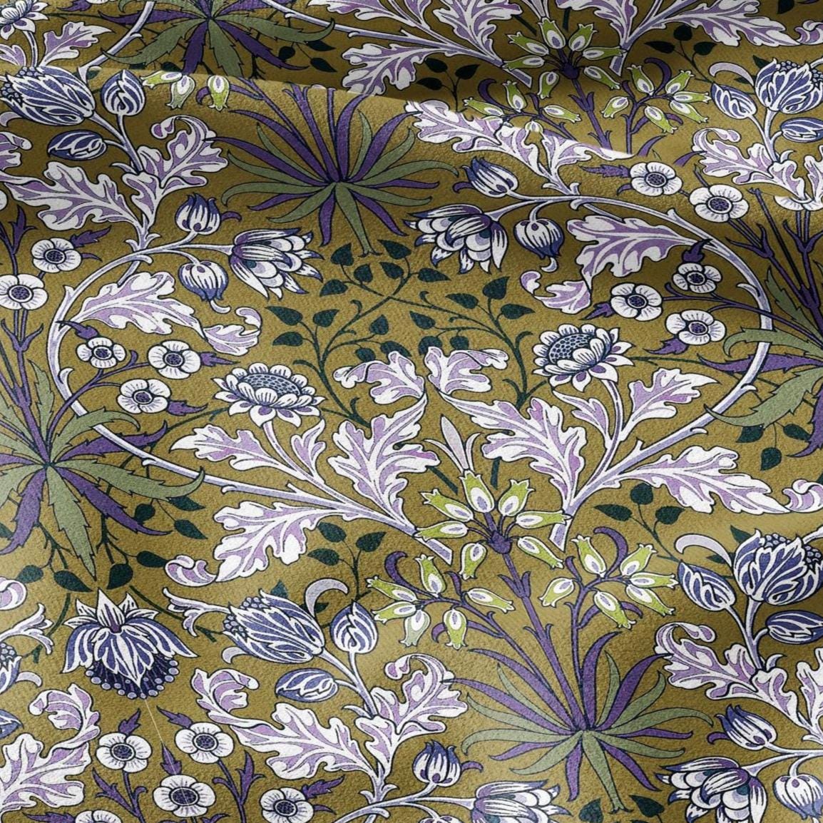 100% LINEN Fabric William Morris hyacinth print - Modern vintage botanical - Victorian Art Craft yellow beige 3149
