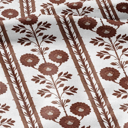 100% LINEN Fabric block print ChairoHana - Japanese brown stripe floral linen heavy for upholstery home decor - medium for dress making 2798