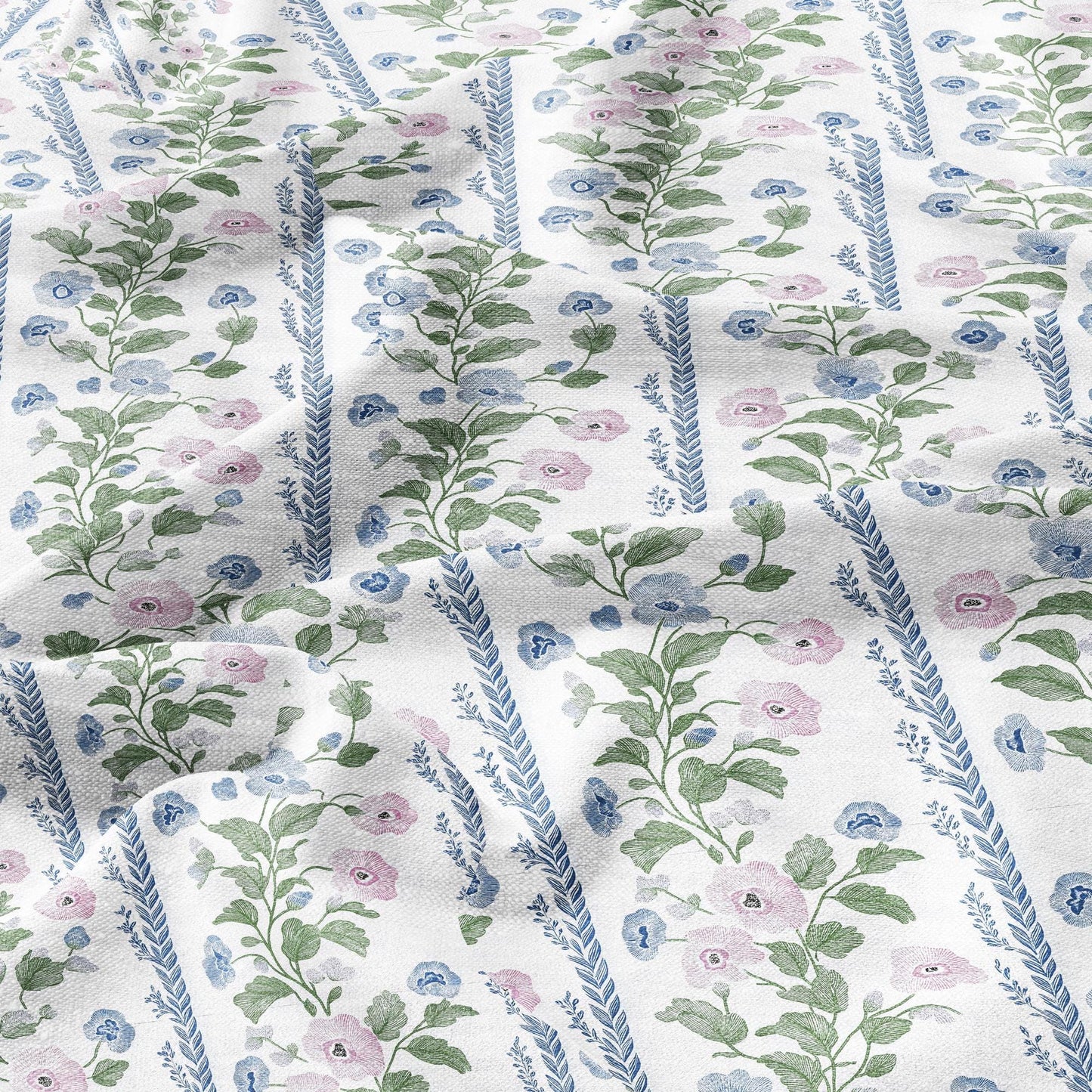 100% LINEN Fabric floral stripe print - oatmeal neutral fabric with pink blue green print - linen fabric upholstery home decor dressmaking