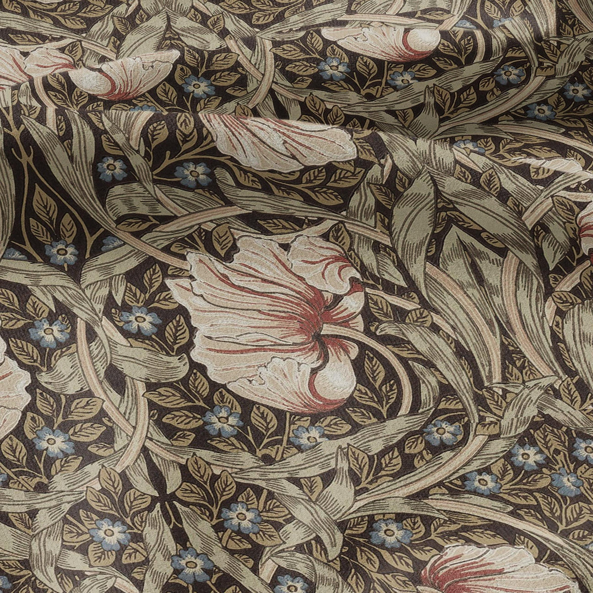 100% LINEN fabric - William Morris Pimpernel walnut brown sage - British Victorian flax - sewing upholstery home decor or clothing 3839