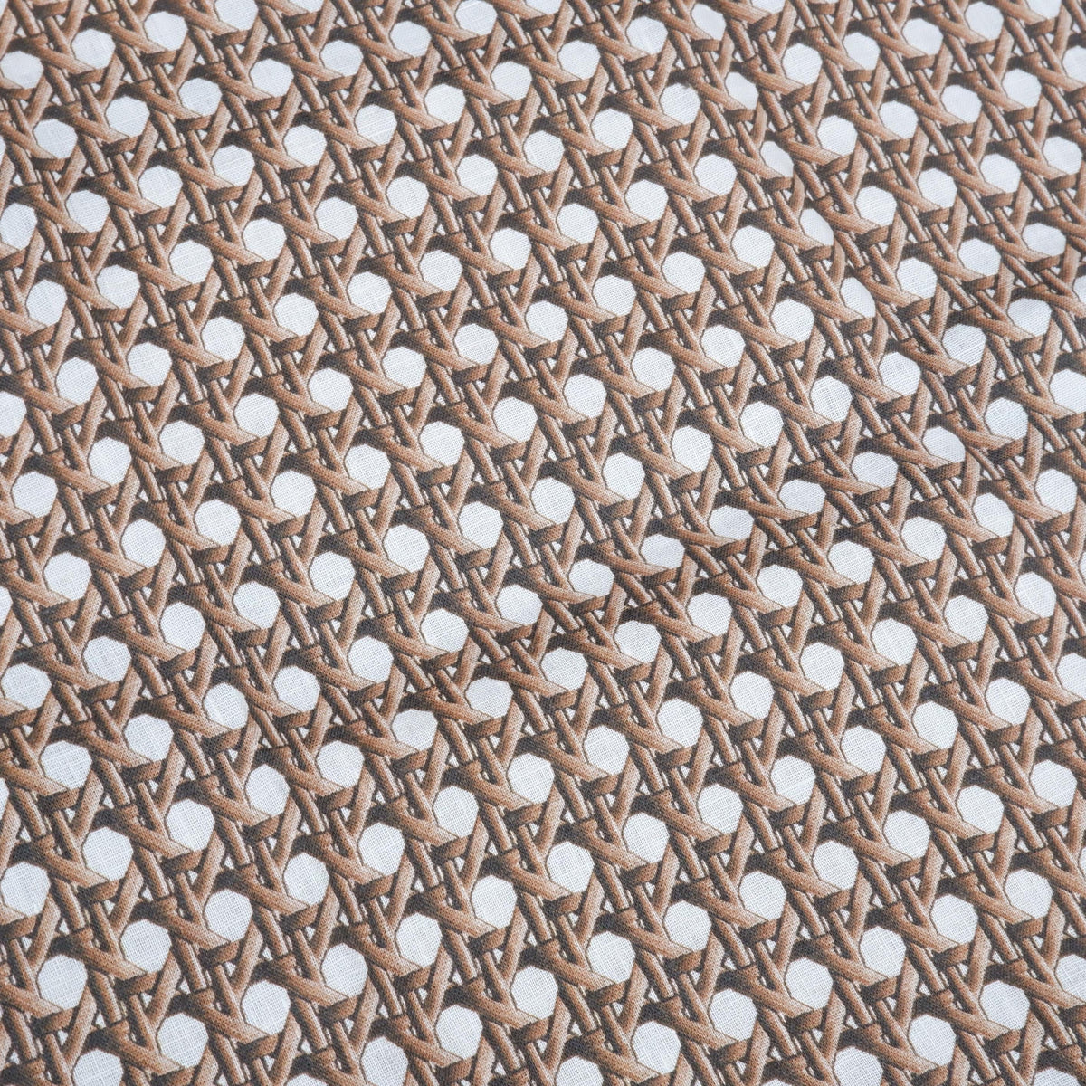 100% LINEN Fabric brown bamboo trellis - botanical textile artisan fabrics blue white 3686