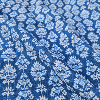 100% LINEN Fabric  blue block print - linen abstract fabric for upholstery home decor dress making 2587