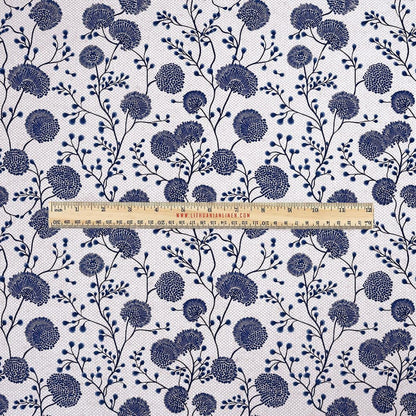 100% LINEN Fabric UPHOLSTERY 12oz - block print indigo blue flowers - Floral Modern Vintage upholstery 2304