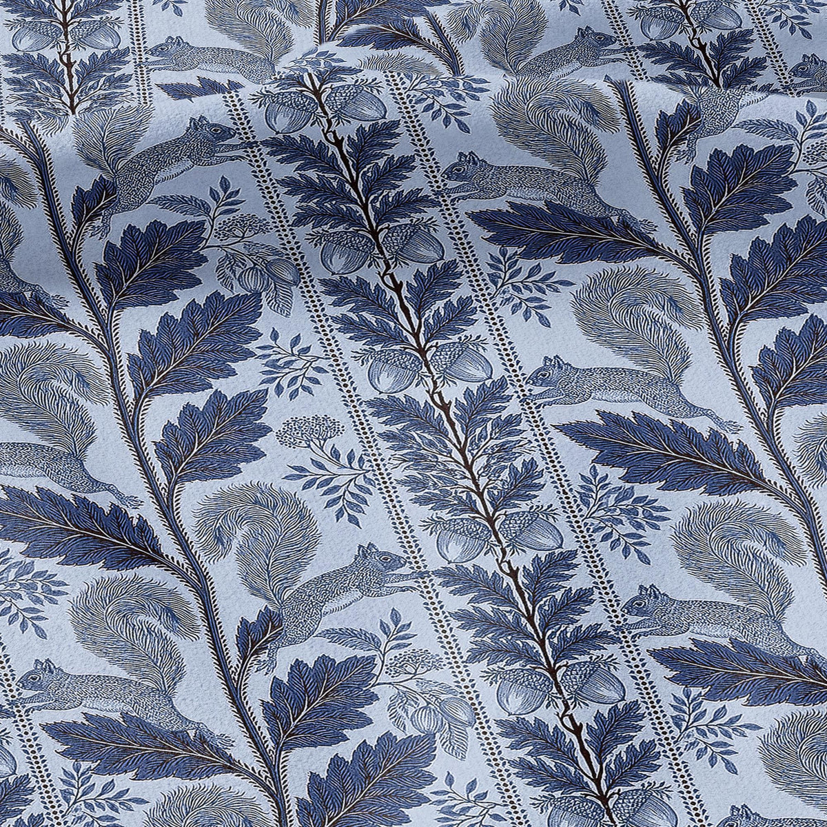 100% LINEN Fabric Woodland - blue floral print with Squirrel Neutral Fabric by the Yard by LithuanianLinen 3789