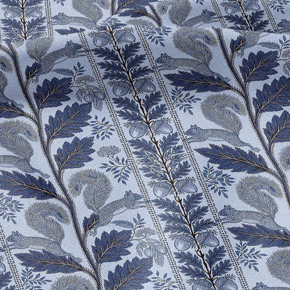 100% LINEN Fabric Woodland - blue floral print with Squirrel Neutral Fabric by the Yard by LithuanianLinen 3789