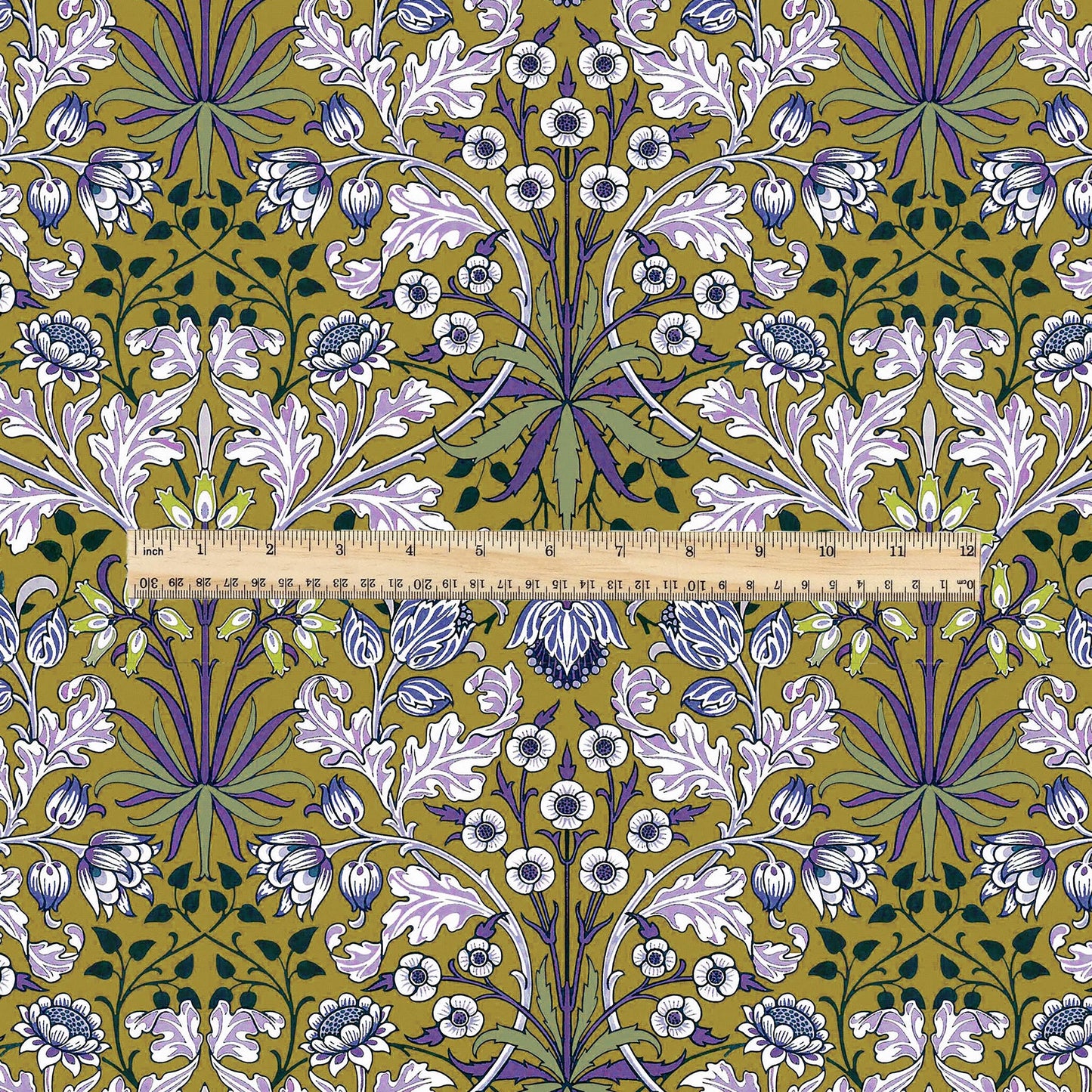 100% LINEN Fabric William Morris hyacinth print - Modern vintage botanical - Victorian Art Craft yellow beige 3149