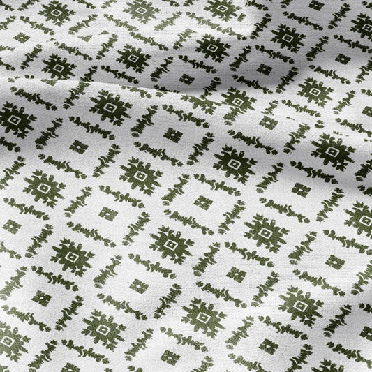 100% LINEN Fabric Green geometric retro block print - modern vintage abstract fabric for upholstery or home decor 2811