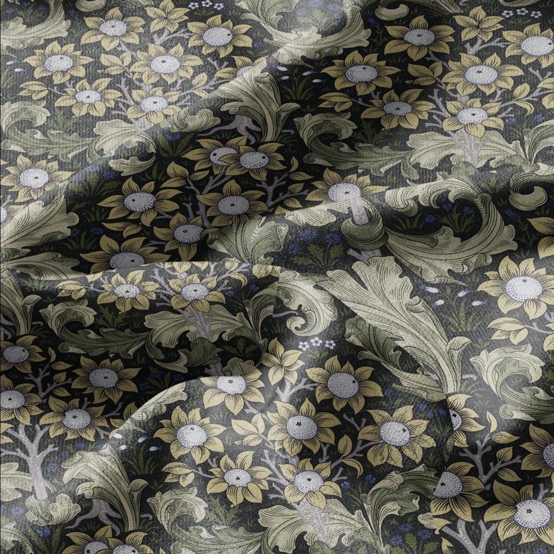 William Morris Orchard green print 100% LINEN Fabric - British linen floral upholstery home textile Victorian Orange garden 3222