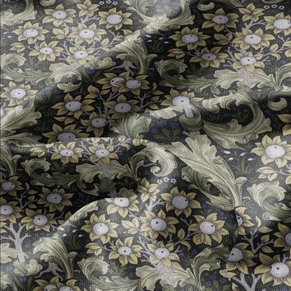 William Morris Orchard green print 100% LINEN Fabric - British linen floral upholstery home textile Victorian Orange garden 3222