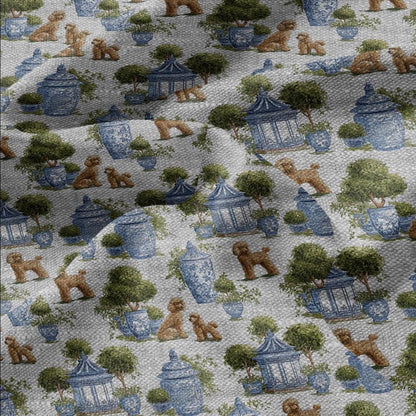 100% LINEN Fabric Puddel print - oatmeal linen fabric with botanical print - chinoiserie garden tropical 3348