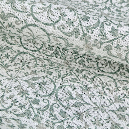 100% LINEN Fabric block print sage green on white - heavy linen fabric for upholstery home decor or medium for clothing 2559