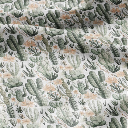 100% LINEN Fabric green Cactus - botanical flax fabric Greenery print upholstery dressmaking clothing - Tropical Desert fabric 2094