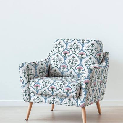 100% LINEN Fabric UPHOLSTERY 12oz - Preppy print on linen - pink blue green Grandmillenial - floral upholstery 2254