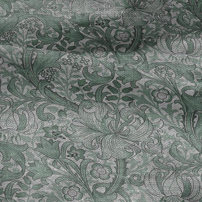 100% LINEN Fabric William Morris Golden Lily sage green - oatmeal linen botanical print - Victorian Art Craft Historical green gray 3234