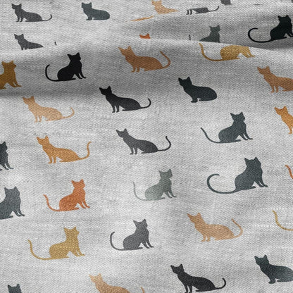 100% LINEN Fabric Block print Cats - oatmeal linen fabric with animal print - heavy for home decor clothing 2136