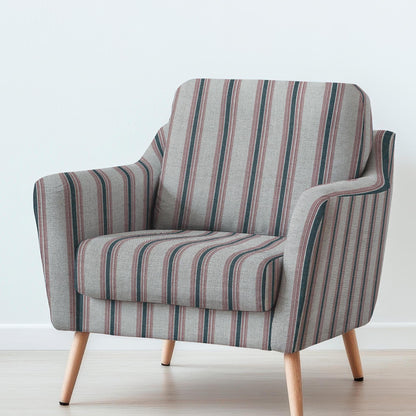 100% LINEN Fabric UPHOLSTERY 12oz - Belgian red ticking stripe on natural taupe grey linen - Modern vintage Grandmillenial upholstery 2969