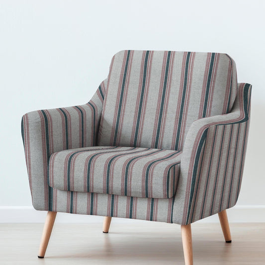 100% LINEN Fabric UPHOLSTERY 12oz - Belgian red ticking stripe on natural taupe grey linen - Modern vintage Grandmillenial upholstery 2969