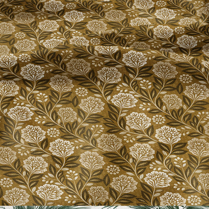 100% LINEN Fabric block print mustard flower - linen fabric with floral print -heavy linen fabric for upholstery home decor 3796
