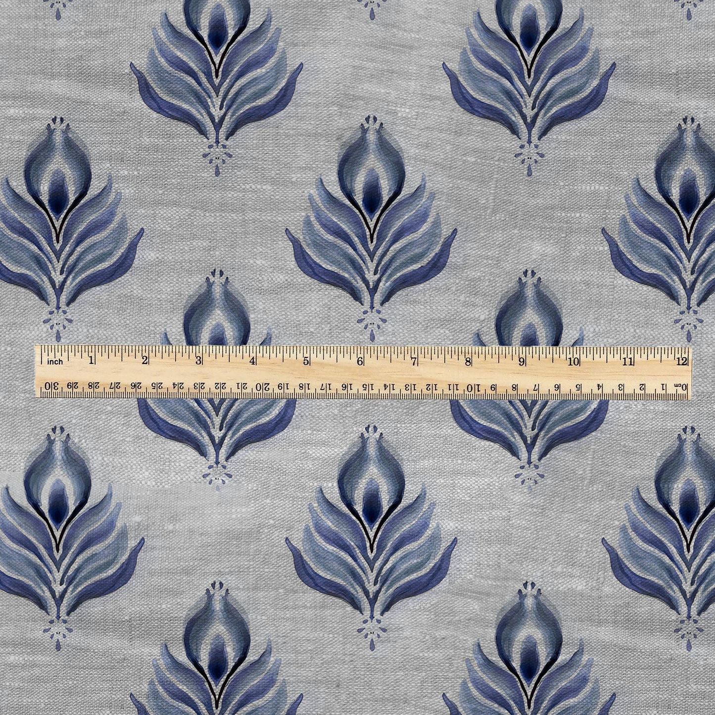 100% LINEN Fabric print Blue peacock feather - oatmeal linen fabric with animal print - heavy for home decor clothing 2746