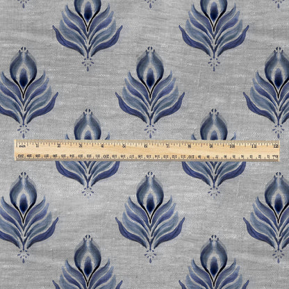 100% LINEN Fabric print Blue peacock feather - oatmeal linen fabric with animal print - heavy for home decor clothing 2746