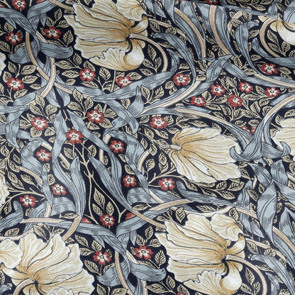 100% LINEN fabric - William Morris Pimpernel navy -  British Victorian Art Craft flax - sewing upholstery home decor or clothing 3813