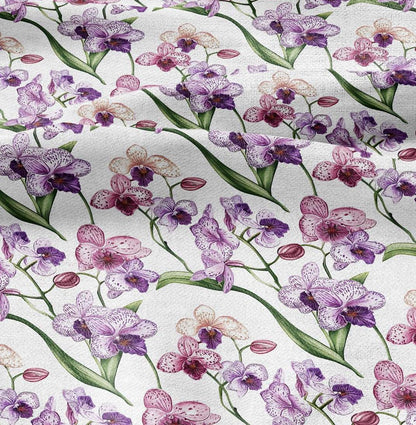 100% LINEN Fabric Floral pink purple orchid print - Hand Drawn Floral PINK Flower linen fabric upholstery home decor curtains pillowcases