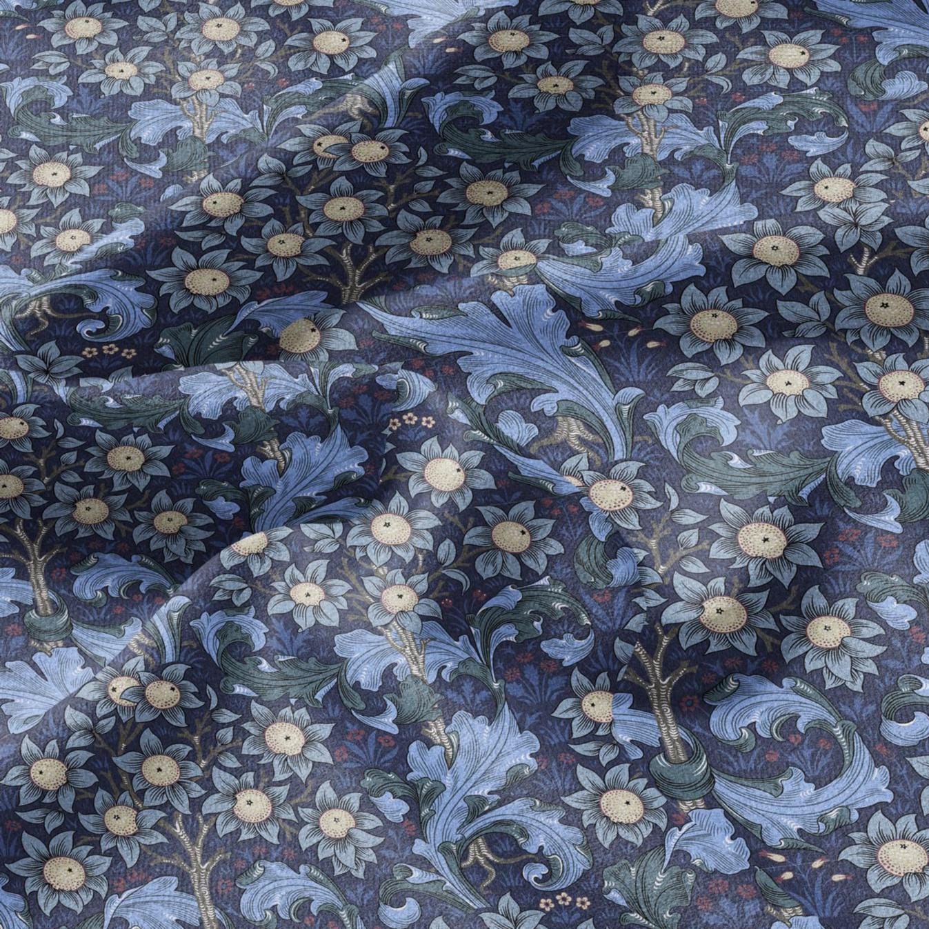 William Morris Orchard 100% LINEN Art and Crafts Fabric - Blue Victorian flax fabric - British historical pattern 3002