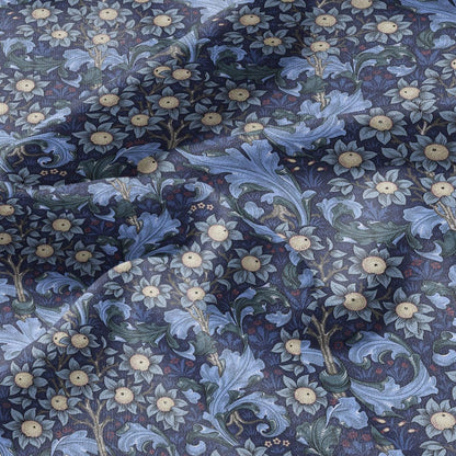 William Morris Orchard 100% LINEN Art and Crafts Fabric - Blue Victorian flax fabric - British historical pattern 3002