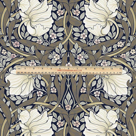 100% LINEN Fabric UPHOLSTERY 12oz - William Morris Pimpernel khaki green print on linen - Victorian art craft - floral upholstery 201K