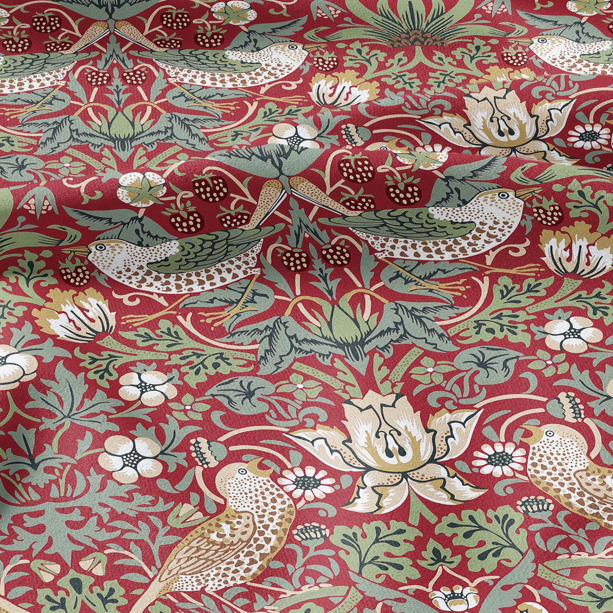 100% LINEN fabric - William Morris Strawberry thief red - British Victorian Art Craft flax - sewing home decor or clothing 3862