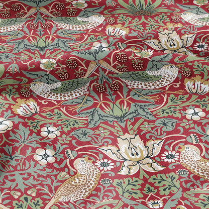100% LINEN fabric - William Morris Strawberry thief red - British Victorian Art Craft flax - sewing home decor or clothing 3862