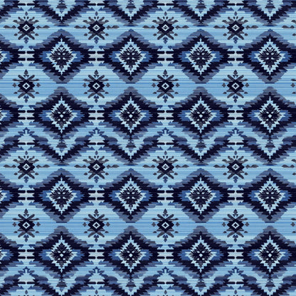 100% LINEN Fabric Ikat blue print - Modern vintage floral for upholstery dressmaking curtains home textile 2367