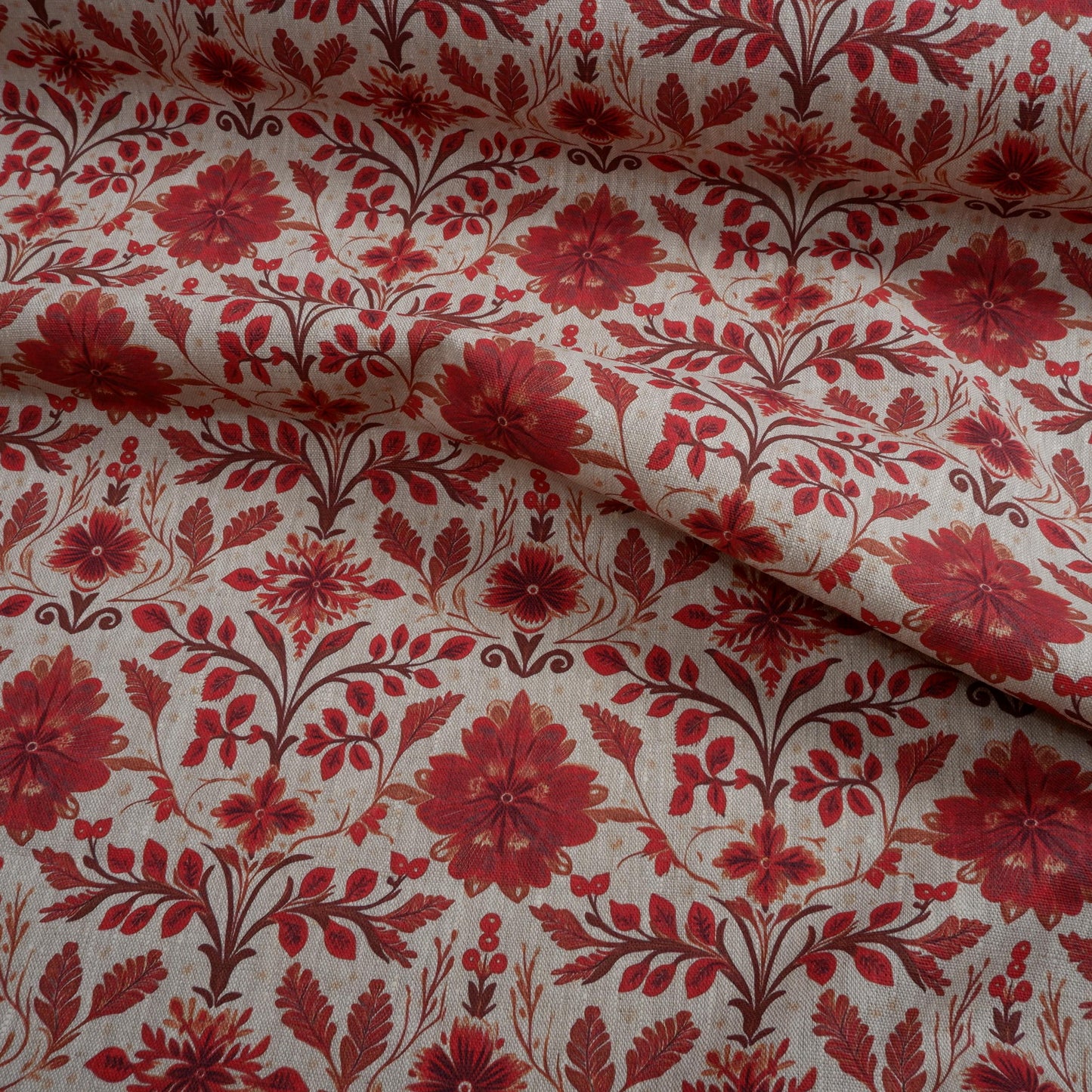 100% LINEN Fabric red holidays pattern on oatmeal linen fabric, linen fabric for upholstery home decor clothing dressmaking 2036