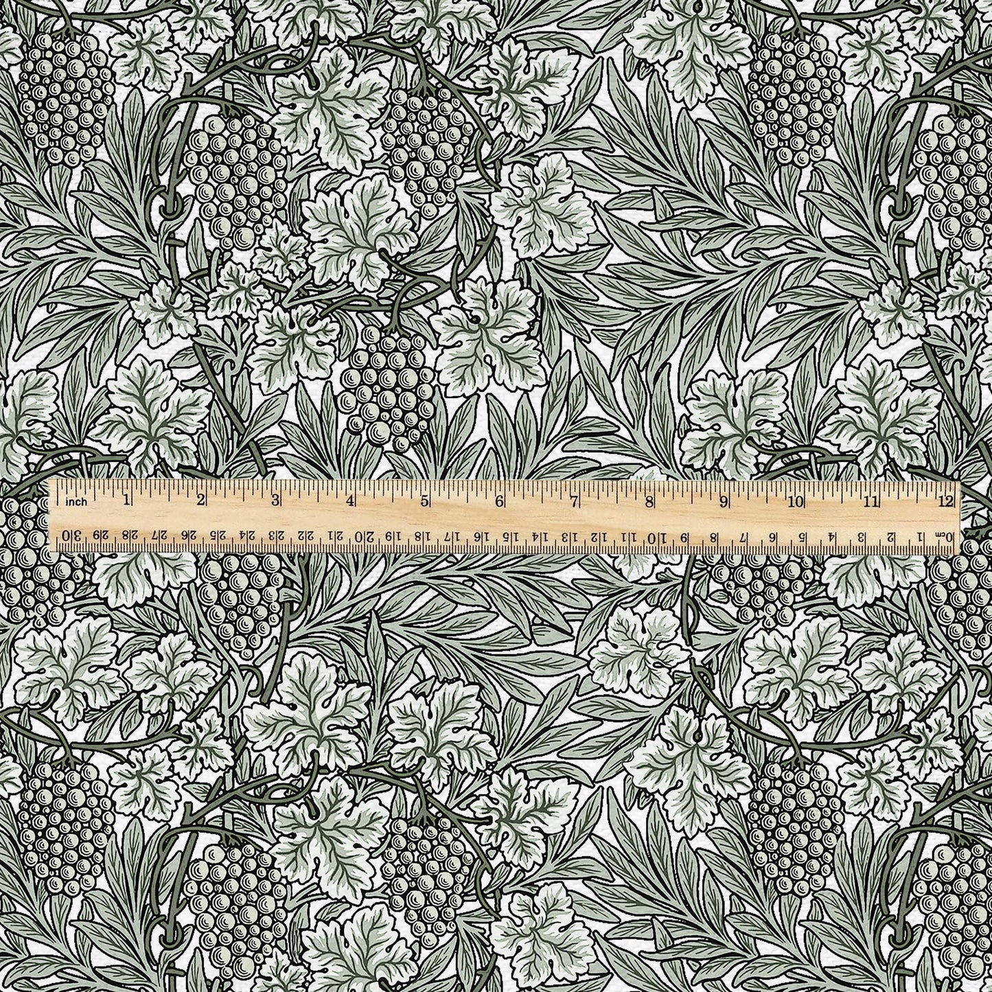 100% LINEN Fabric William Morris Vine grape sage green print - British linen floral upholstery home textile Victorian fabrics 3267