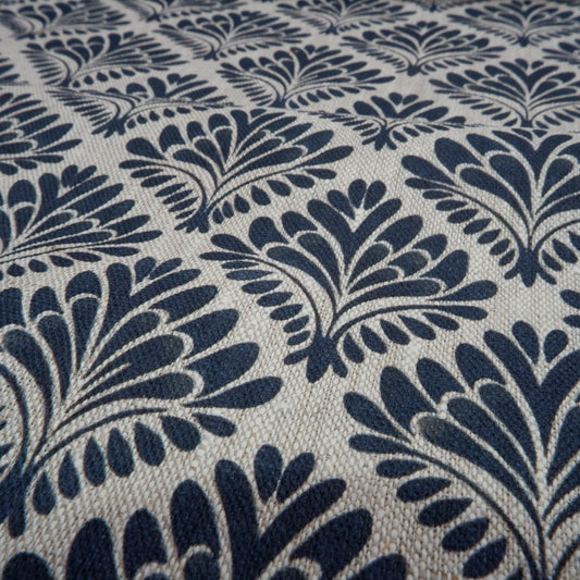 100% LINEN Fabric block print  on oatmeal, linen fabric with blue indigo floral print, heavy linen fabric for upholstery home decor clothing