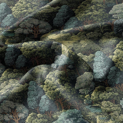 100% linen fabric Verdure tapestry print - Vintage green tree forest botanical  - Historical chinoiserie topiary 3348