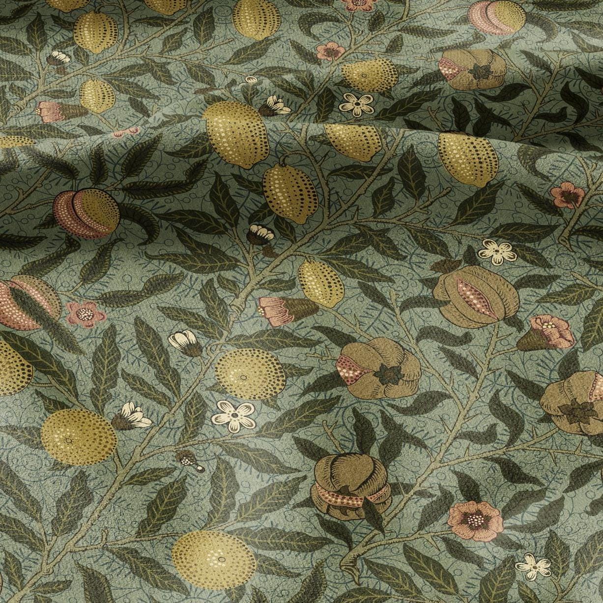 William Morris Fruits 100% LINEN Fabric - British linen floral upholstery - lemon Pomegranate home textile Victorian fabrics 3188